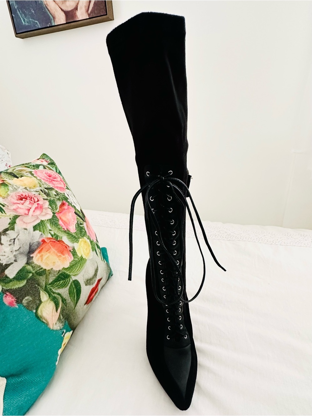Bebe Black Lace-Up Knee-High Women's Boots - Picture 4 of 8
